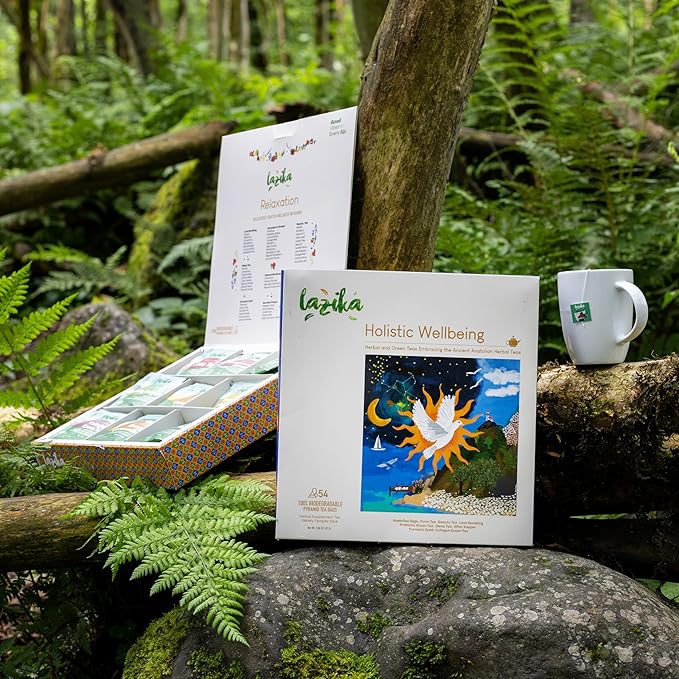 Lazika Herbal Tea Variety Pack with Lovely Presentation Box, 54 Counts, Holistic Wellbeing Tea Assortment Gift Set, Premium Collection with Pyramid Infuser Bag, Handcrafted