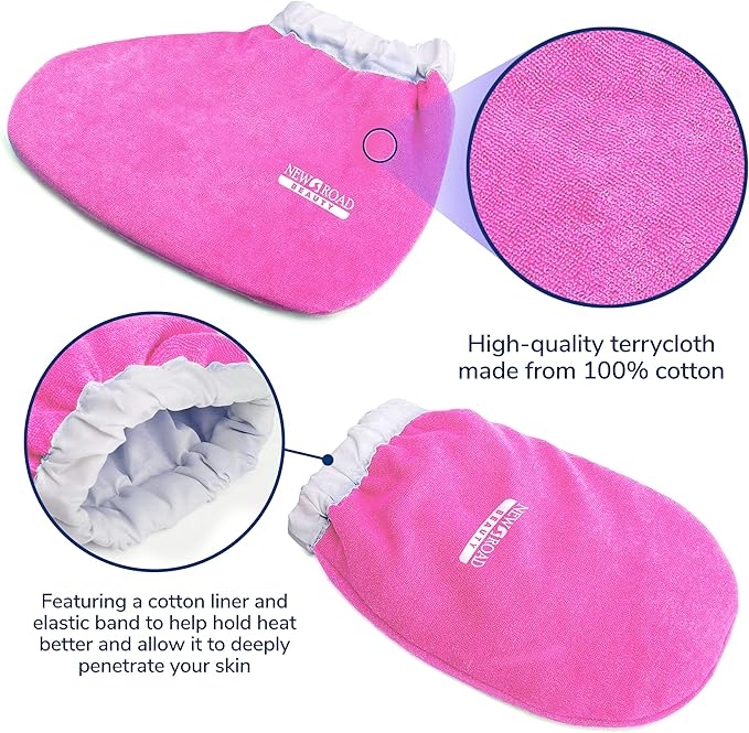 Paraffin Wax Mitts for Hand and Foot, Thick Heat Therapy Insulated Terry Cloth for Paraffin Treatments, Use for Pedicure Foot Spa - Pink