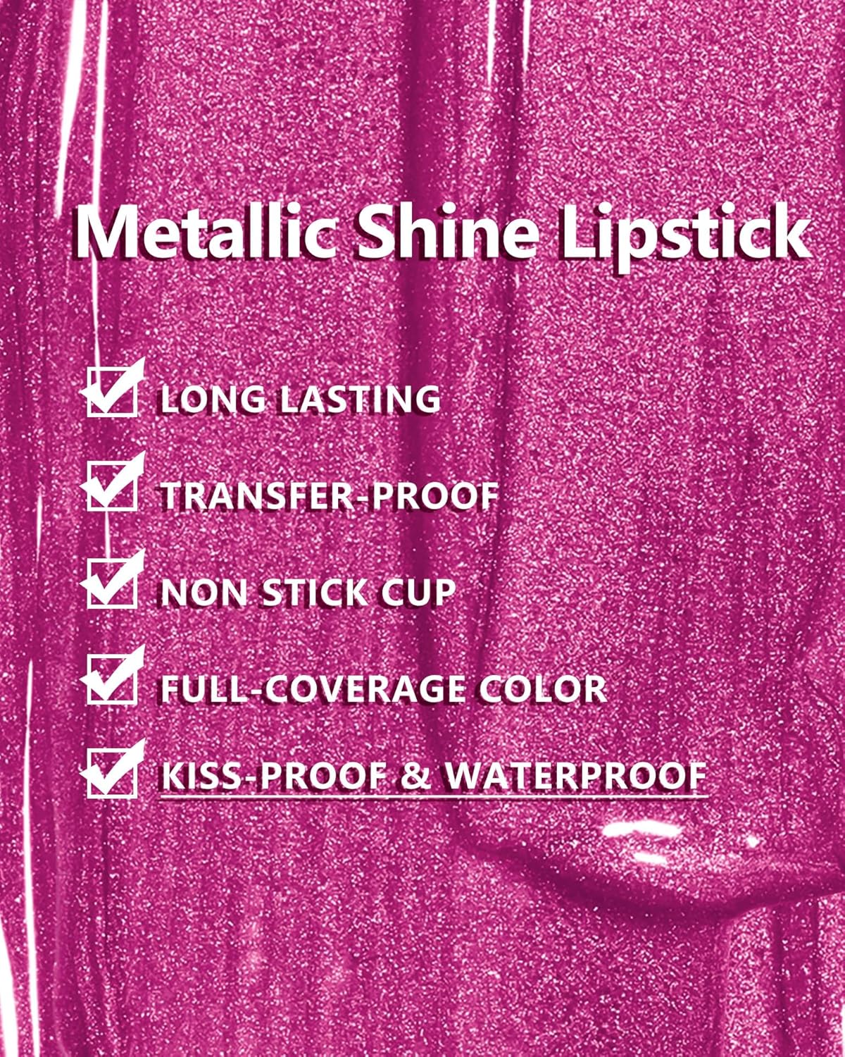 MAKI YIKA Hot Pink Lipstick for Women Metallic Lipsticks Glitter Long Lasting Lipstick No Smudge No Transfer Liquid Lip Gloss (BR19 Unheated)