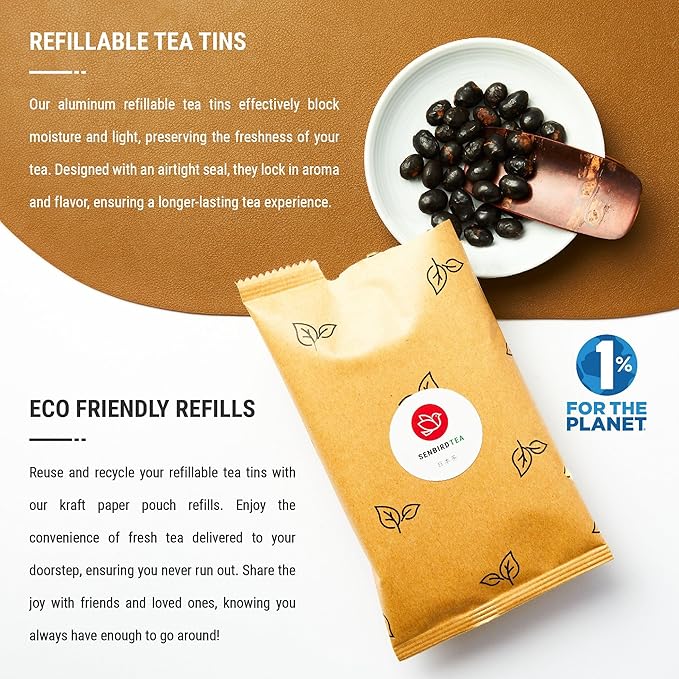 Senbird Organic Kuromamecha - Japanese Black Soybean Tea - From Hokkaido, Japan - Loose Leaf Kuromame Tea in Airtight Tea Tin (5.3oz/150g)