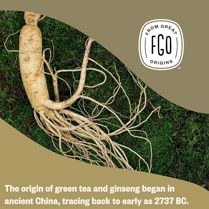 FGO Organic Honey Ginseng Green Tea, 100 Count, Eco-Conscious Tea Bags, Resealable Bag, Packaging May Vary (Pack of 1)