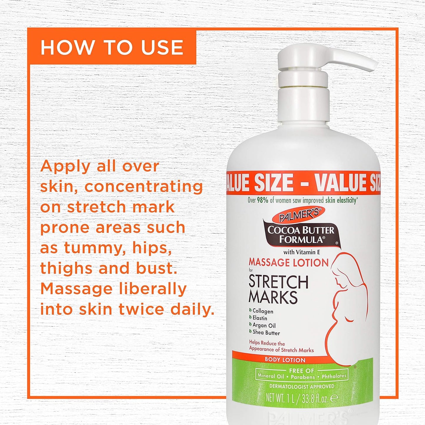 Palmer's Cocoa Butter Pregnancy Stretch Mark Lotion with Shea Butter, Oils, Collagen, and Elastin, 33.8 and 8.5 Ounces