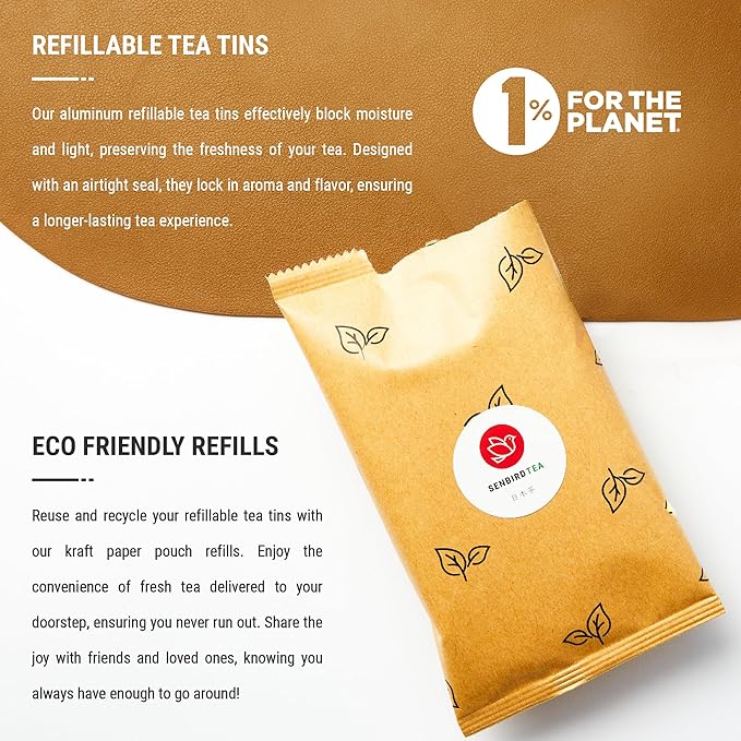 Senbird Organic Genmaicha, Caffeine-Free Japanese Mochi Rice Tea from Hokkaido Japan, Herbal Tea in Airtight Tin, 100g (3.5oz)