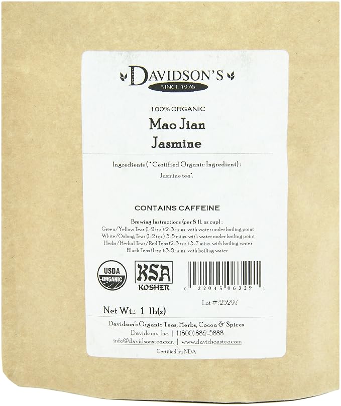 Davidson's Tea Bulk, Organic Mao Jian Jasmine, 16 Ounce