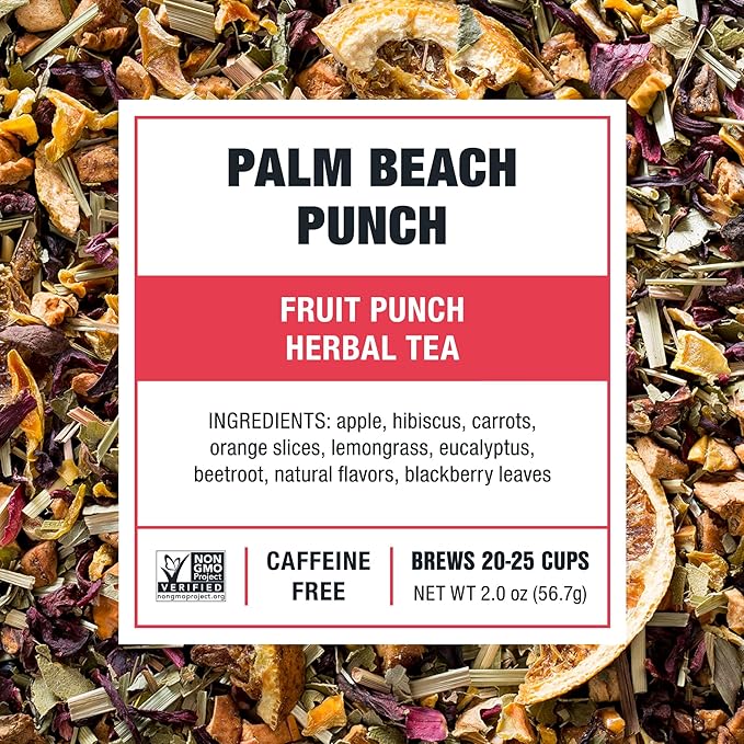Tiesta Tea - Palm Beach Punch | Loose Leaf | Fruit Punch Herbal Tea | Caffeine-Free Tropical Blend with Apple and Orange | Brew Hot or Iced | Resealable Pouch | 25 Cups | 2 Ounce
