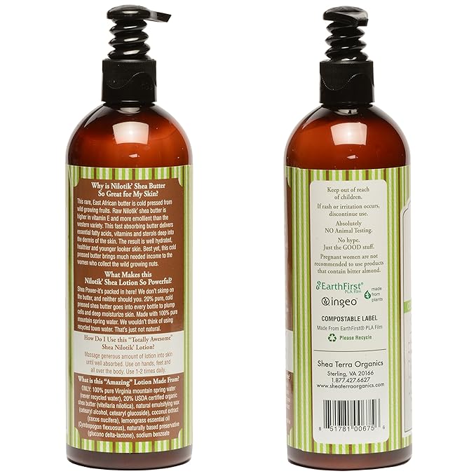 Shea Terra Organics Nilotik’ Shea Butter Ultra-Rich Lotion – Coconut Lemongrass | Natural Daily Moisturizer High in Vitamins & Minerals with Antiseptic & Astringent Properties for Glowing Skin – 16 oz