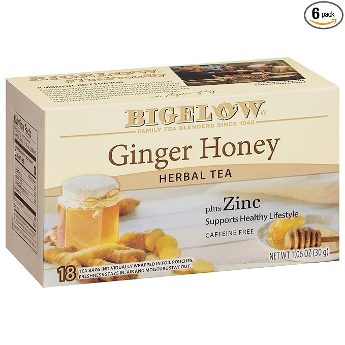 Bigelow Tea Ginger Honey plus Zinc, 18 Count (Pack of 6), 108 Total Tea Bags
