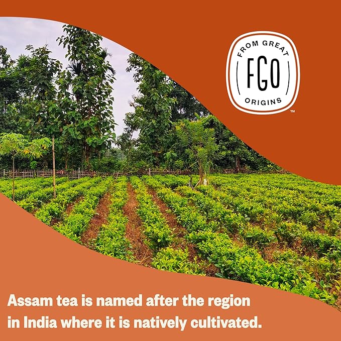 FGO Organic Assam Tea, 100 Count, Eco-Conscious Black Tea Bags, Resealable Bag, Packaging May Vary (Pack of 1)