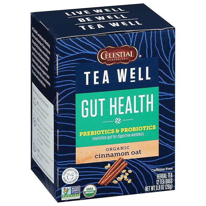 Celestial Seasonings TeaWell Herbal Tea, Gut Health, Organic Cinnamon Oat, 12 Count