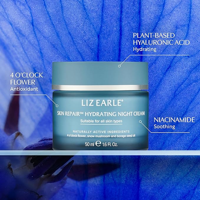 Liz Earle Skin Repair Hydrating Night Cream - Deeply Replenishing Face Moisturizer to Help Reduce Signs of Fatigue and Boost Hydration - Enriched with Plant-Based Hyaluronic Acid & Niacinamide (50 ml)