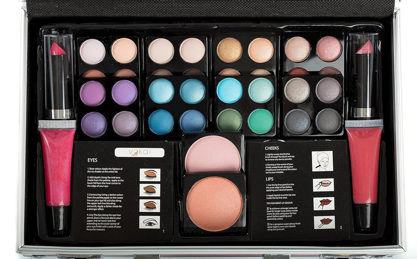 Makeup Kit Gift Set - 51 Piece - 32 Eye Shadows, 2 Blushes, 2 Lip Glosses, 2 Lipsticks, 2 Eye Liner Pencils, 1 Lip Liner Pencil, 1 Mascara - Case with Carrying Handle