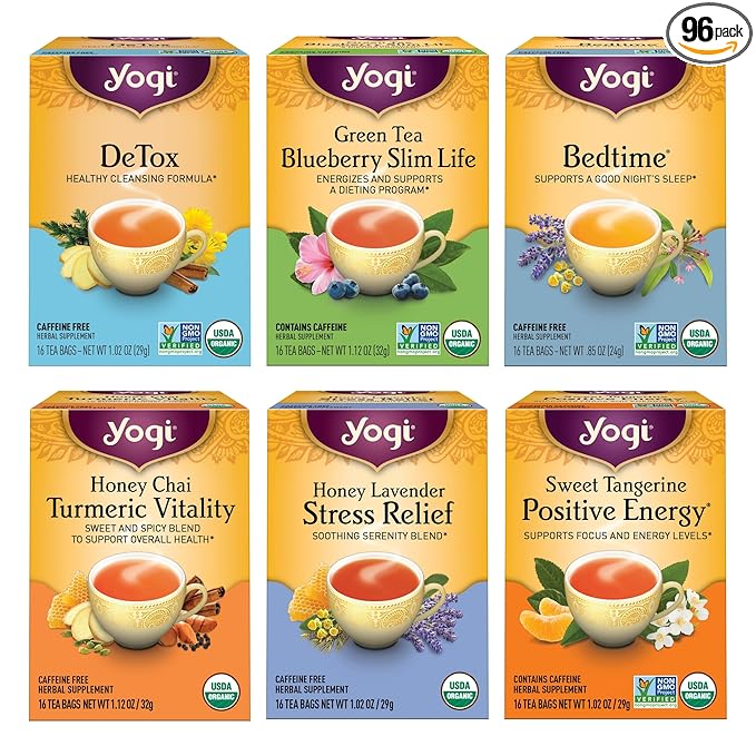 Yogi Tea Favorites Variety Sampler - 16 Bags per Pack (6 Packs) - Organic Tea Gift Box - Includes Sweet Tangerine Positive Energy, Honey Lavender Stress Relief, Bedtime & More