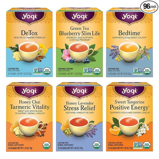 Yogi Tea Favorites Variety Sampler - 16 Bags per Pack (6 Packs) - Organic Tea Gift Box - Includes Sweet Tangerine Positive Energy, Honey Lavender Stress Relief, Bedtime & More