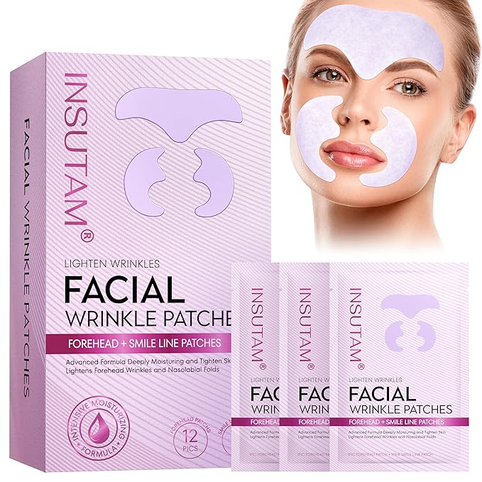 Forehead Wrinkle Patches for Anti-wrinkles: Overnight Face Wrinkles Patches to Lift Smile Lines for Women (12PRS, PINK)