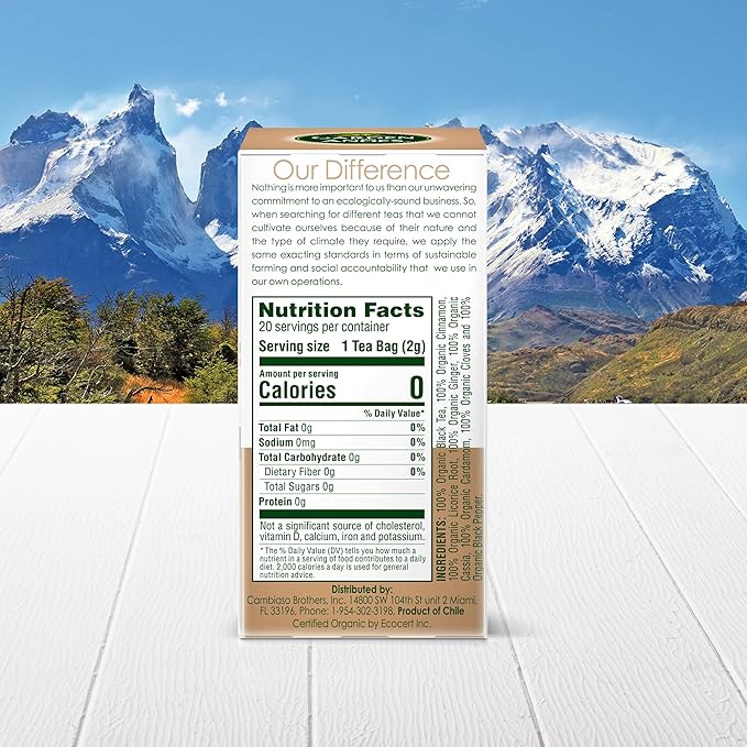 Garden Of The Andes Chai Tea -20 Individually Wrapped Tea Bags - Caffeinated