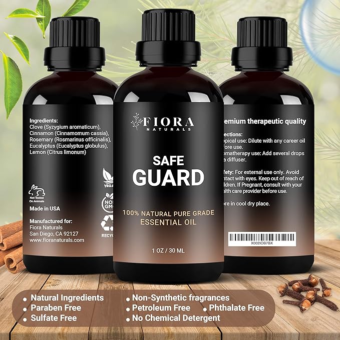 Immunity Essential Oil Blend for Health Shield Aromatherapy with Clove Cinnamon Lemon Rosemary & Eucalyptus Oil - Thieves and Robbers Safeguard Oil - Immune Support Blend - Diffuse or Apply