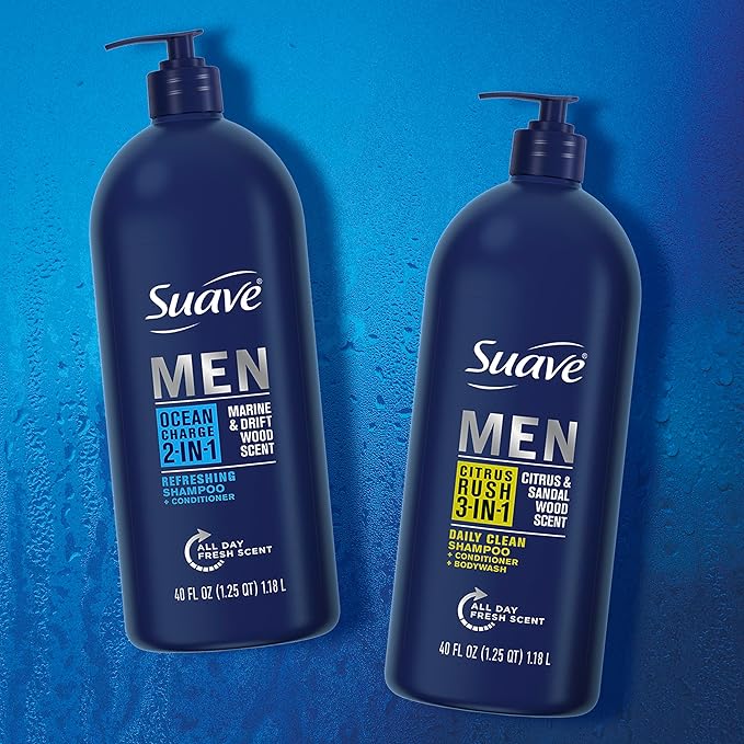 Suave Shampoo Conditioner Bodywash Men 3 in 1 Citrus & Sandal Wood to Cleanse and Nourish Hair and Skin, 40 oz Pack of 3