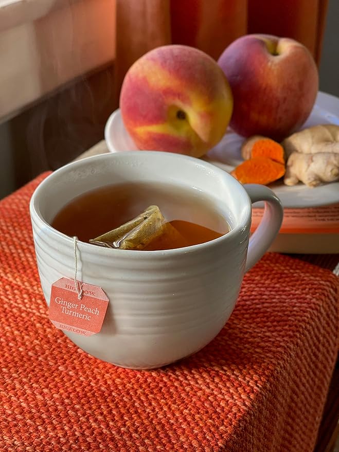 Bigelow Tea Ginger Peach Turmeric Herbal Tea, Caffeine Free Tea with Ginger and Peach, 18 Count Box (Pack of 6), 108 Total Tea Bags