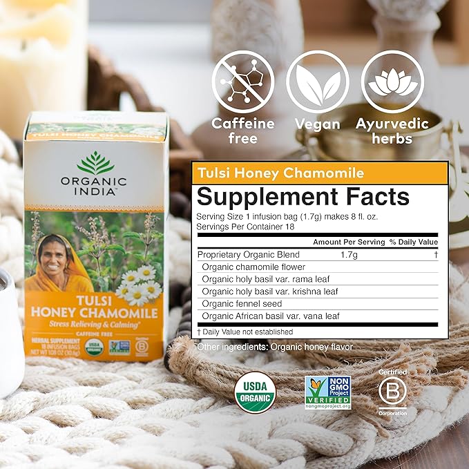 ORGANIC INDIA Iced Tulsi Tea Bags Variety Pack - Assorted Tea, Holy Basil, Ashwaganda, Sleep, Honey Chamomile - Adaptogen, Vegan, USDA Certified Organic, Non-GMO - 18 Infusion Bags per Box (Pack of 3)