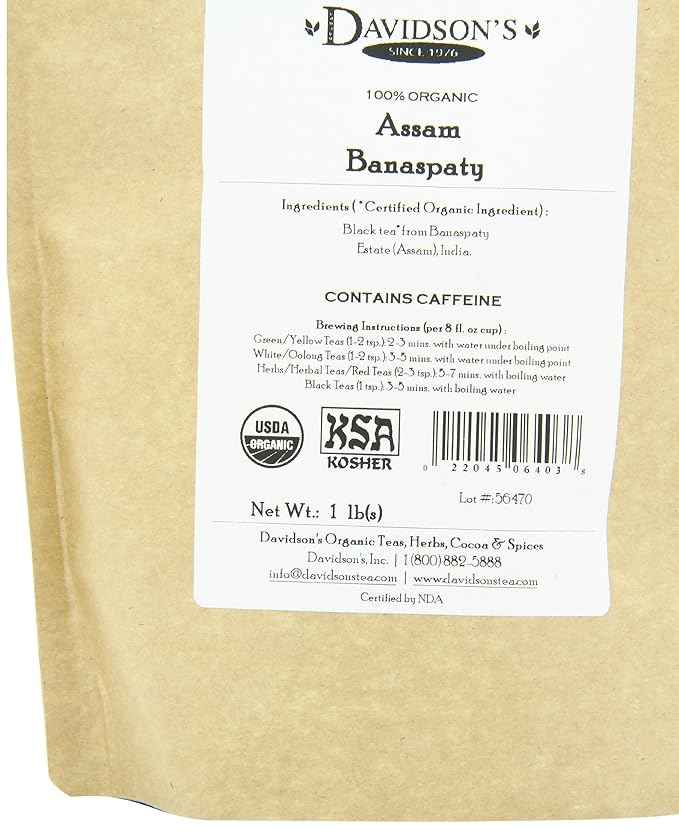 Davidson's Tea Bulk, Organic Assam Banaspaty Estate Tea 1 Pound Bag