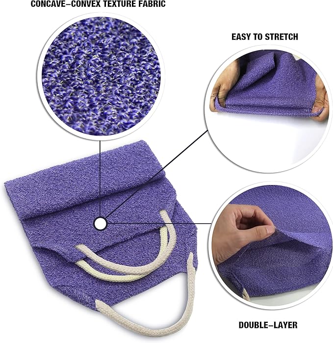 Evridwear Exfoliating Back Scrubber with Handles Two Sides for Body Shower Deep Cleans Skin Massages Invigorating Blood Circulation Men Women One Size (Purple)