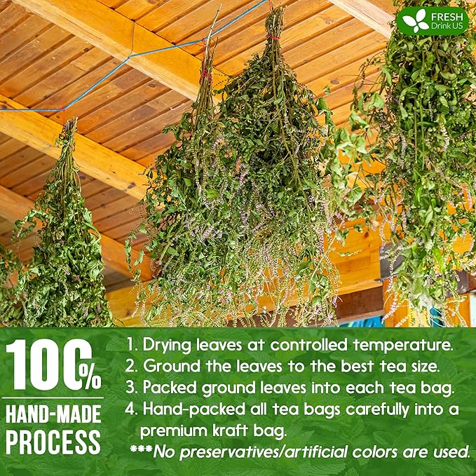 FreshDrinkUS, Premium 120 Spearmint Tea Bags, 100% Natural & Pure from Spearmint Leaves. Loose Leaf Spearmint Herbal Tea. Made with Natural Material Tea Bags. No Sugar, No Caffeine, No Gluten, Vegan.