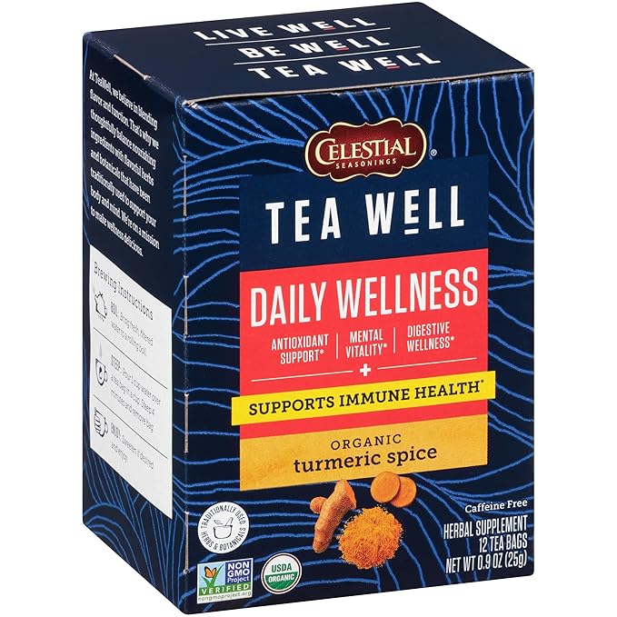 Celestial Seasonings TeaWell Herbal Tea, Daily Wellness, Organic Turmeric Spice, 12 Count