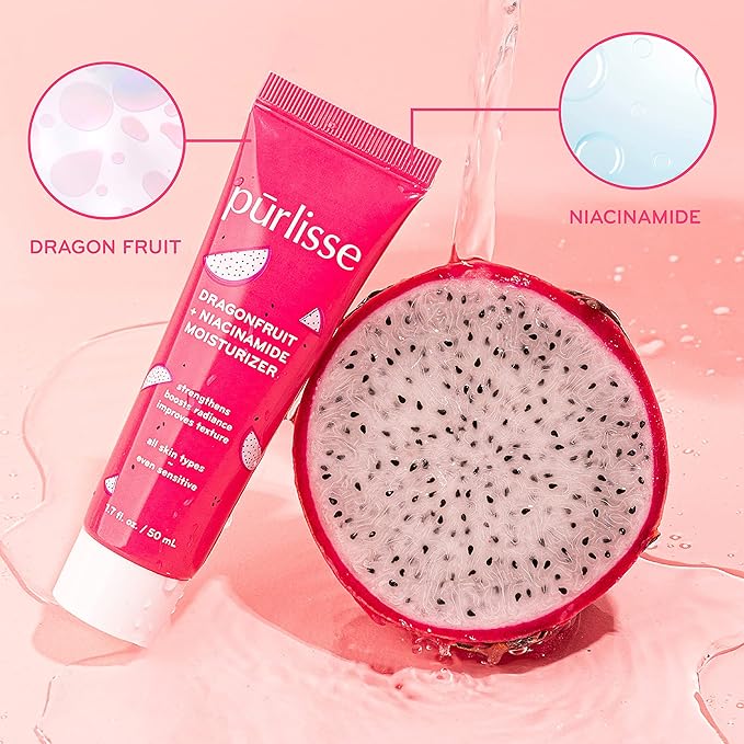 Purlisse Body Moisturizer Dragonfruit + Niacinaminde, Skin Lotion with Natural Extracts to Improve Texture and Protect Complexion, 1.74 oz