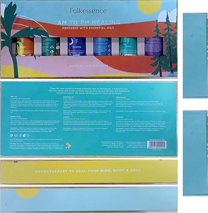 Folkulture Essential Oils for Diffuser Oil | Essential Oil Set of 6 Fragrance Oils | Diffuser Oils Scents for Home | Oil Diffusers Essential Oils Gifts for Relaxation - Lavender & Sandalwood