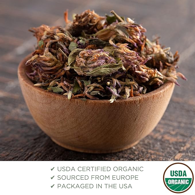 Organic Red Clover Blossoms 8 oz. (227g), USDA Certified Organic Red Clover Blossom Tea, Whole