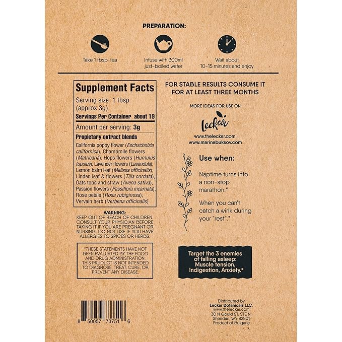 Sleep Aid Tea for Bedtime with Calming Lemon Balm, Relaxation Lavender, Linden Flowers, Chamomile, California Poppy, Passion Flowers, Verbena, Natural Herbal Organic Wellness Tea for Relaxation and Stress Relief, Sleepytime