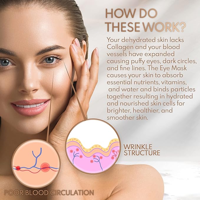 Under Eye Anti-Aging Eye Mask Collagen Patch Treatment for Minimizing Wrinkles, Puffy Eyes, Eye Bags, Dark Circles, Fine Lines Under the Eye, Looking Less Tired, Revitalizing, Moisturizing and