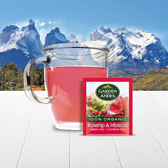 Garden Of The Andes Rosehip and Hibiscus Herbal Tea -20 Individually Wrapped Tea Bags - Caffeine Free