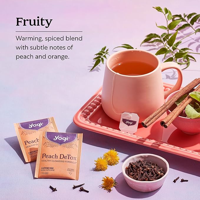 Yogi Tea Peach DeTox Tea - 16 Tea Bags per Pack (4 Packs) - Organic DeTox Tea to Feel Refreshed - Includes Cinnamon Bark, Ginger Root, Cardamom Pod, Burdock Root, Dandelion Root & More