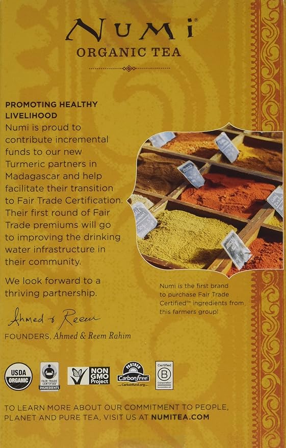 Numi Turmeric Tea, Three Roots, 1.42 Oz Bag, 12/box (Pack of 3)