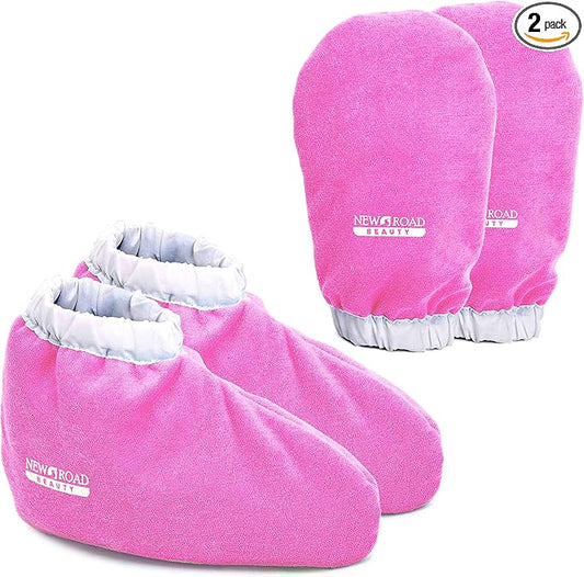 Paraffin Wax Mitts for Hand and Foot, Thick Heat Therapy Insulated Terry Cloth for Paraffin Treatments, Use for Pedicure Foot Spa - Pink