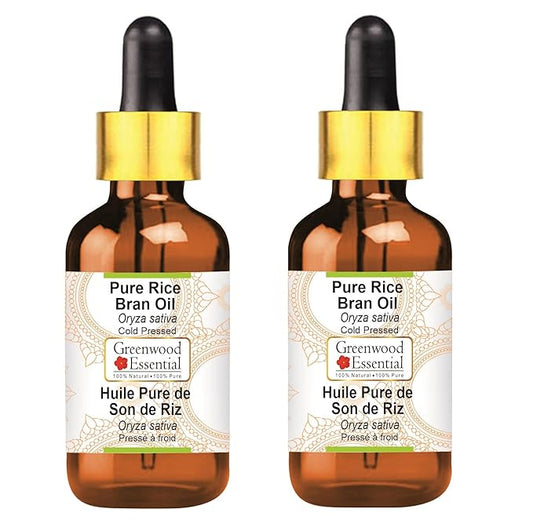 Pure Rice Bran Oil (Oryza Sativa) with Glass Dropper Cold Pressed (Pack of Two) 100ml X 2 (6.76 oz)