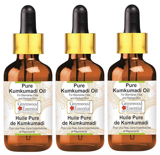 Pure Kumkumadi Oil For Blemishes Free and Radiant Skin with Glass Dropper Premium Therapeutic Grade for Hair, Skin & Aromatherapy (Pack of Three) 100ml X 3 (10.1oz)