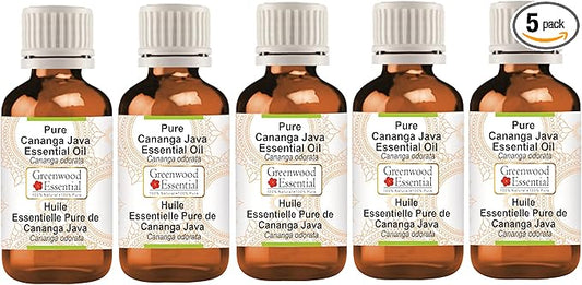 Pure Cananga Java Essential Oil (Cananga odorata) Steam Distilled (Pack of Five) 100ml X 5(16.9 oz)